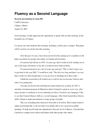 Fluency as a Second Language  Keynote presentation by Jaan Pill  CAPS Conference  Calgary, Alberta