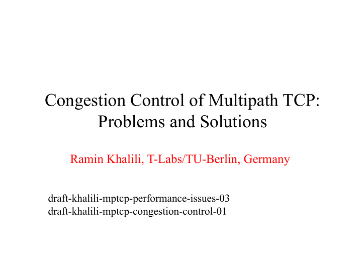 congestion control of multipath tcp problems and solutions