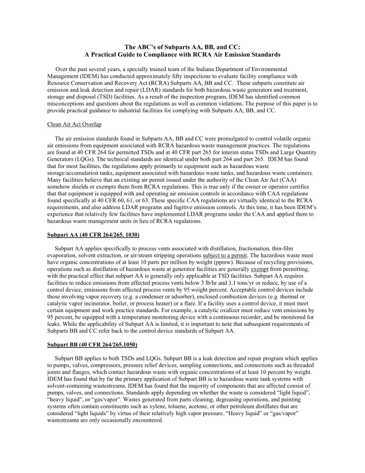 the abc s of subparts aa bb and cc a practical guide to