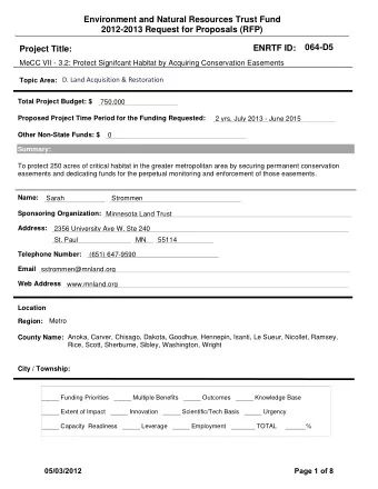 Environment and Natural Resources Trust Fund  2012-2013 Request for Proposals (RFP)  064-D5  ENRTF