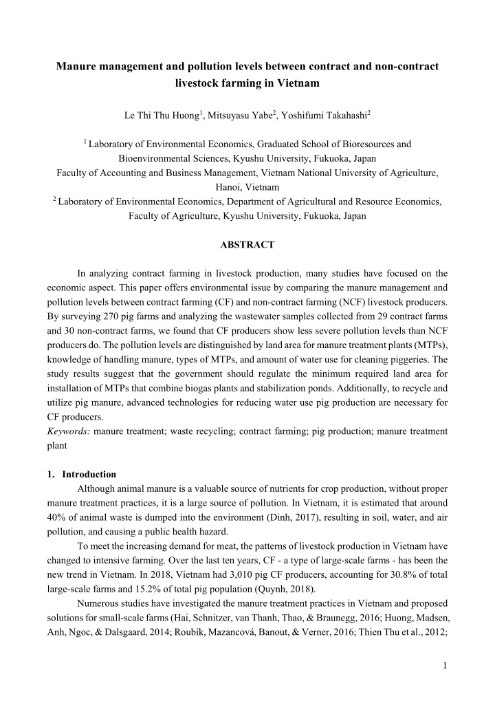 manure management and pollution levels between contract