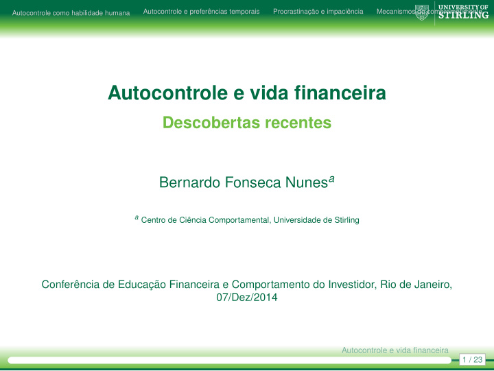 autocontrole e vida financeira