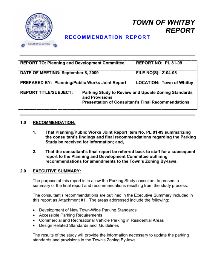 town of whitby report