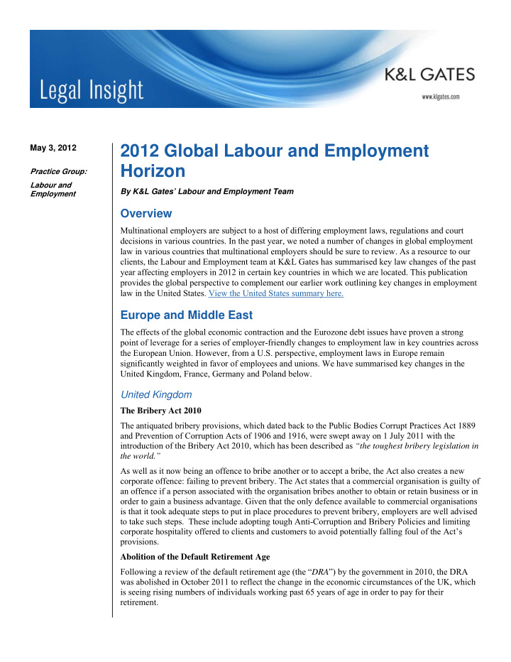 2012 global labour and employment