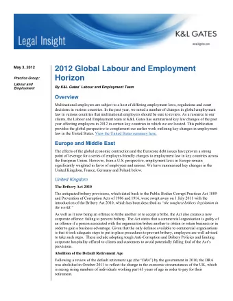 2012 Global Labour and Employment  May 3, 2012  Horizon  Practice Group:  Labour and  By K&amp;L
