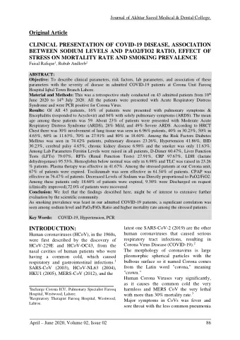 Original Article  CLINICAL PRESENTATION OF COVID-19 DISEASE, ASSOCIATION BETWEEN SODIUM LEVELS AND
