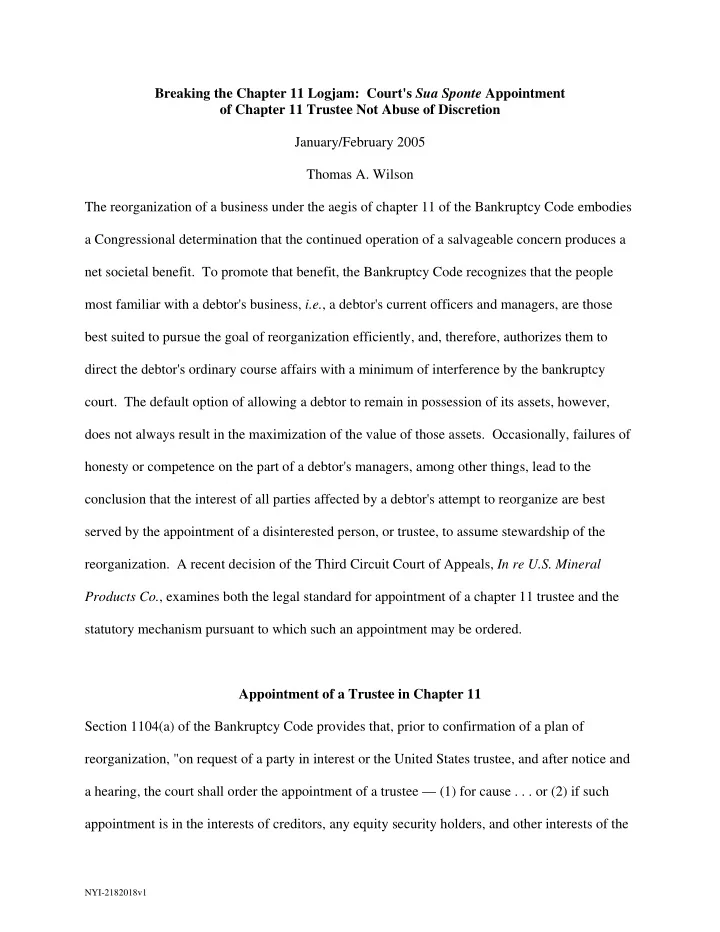 breaking the chapter 11 logjam court s sua sponte