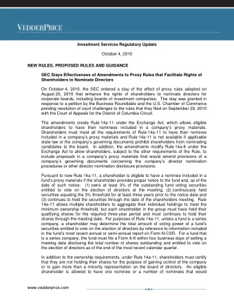 Investment Services Regulatory Update  October 4, 2010  NEW RULES, PROPOSED RULES AND GUIDANCE  SEC