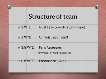 Structure of team O 1 WTE  :   Trust Falls co-ordinator (Physio) O 1 WTE     :   Administration