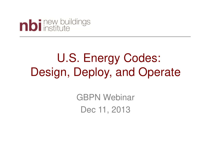 u s energy codes design deploy and operate