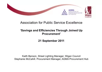 Association for Public Service Excellence  Savings and Efficiencies Through Joined Up