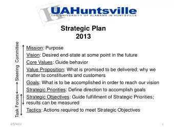 2013  Steering  Committee  Mission: Purpose  Vision: Desired end-state at some point in the future