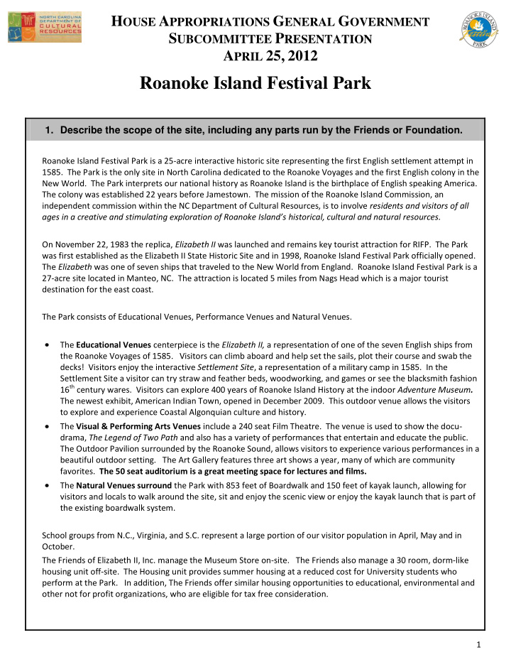 s ubcommittee p resentation a pril 25 2012 roanoke island