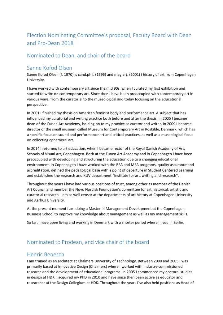 election nominating committee s proposal faculty board