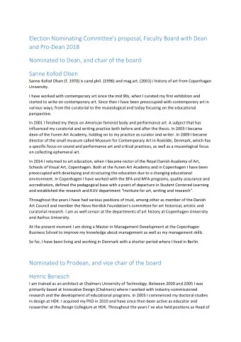 Election Nominating Committee's proposal, Faculty Board with Dean  and Pro-Dean 2018  Nominated to