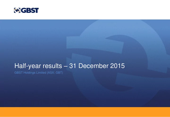 half year results 31 december 2015
