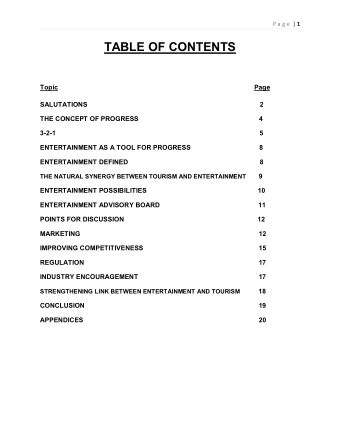 TABLE OF CONTENTS  Topic