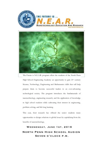 N o r t h  P e n n  H i g h  S c h o o l  A u d i o n  S e v e n  o  c l o c k  p . m .  2 0 1 5