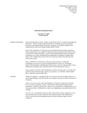 MichaelKorsHoldingsLimited  November 13, 2018  10:40 AM EST  Speaker ID:  Page 1