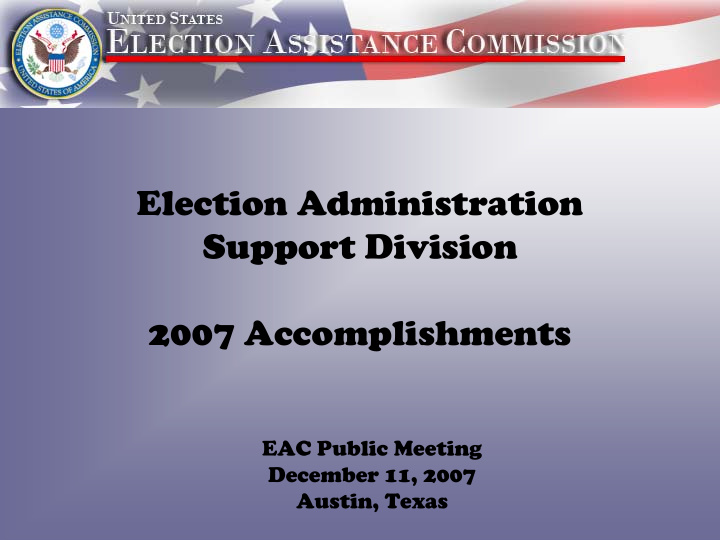 election administration support division 2007