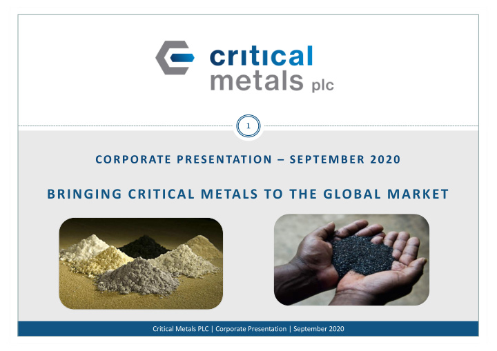bringing critical metals to the global market