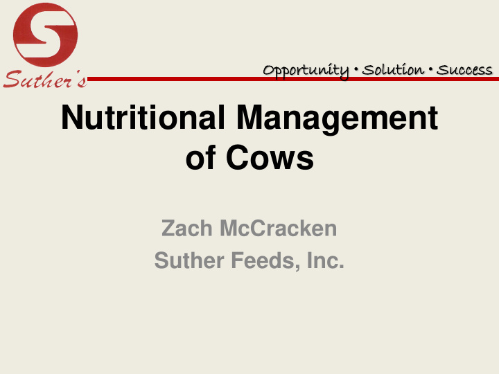 nutritional management of cows