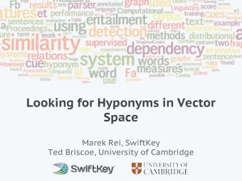 Looking for Hyponyms in Vector  Space  Marek Rei, SwiftKey  Ted Briscoe, University of Cambridge