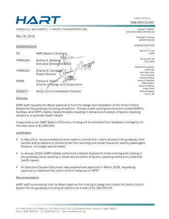 Honolulu    Authority   for     Rapid      Transportation  STAFF SUMMARY  TITLE:  STAFF CONTACT: