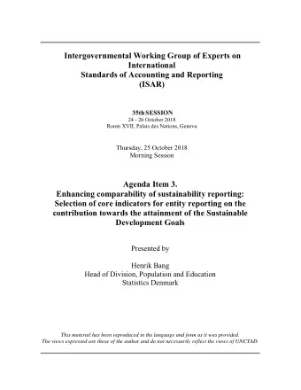 Development Goals  Presented by  Henrik Bang  Head of Division, Population and Education Statistics