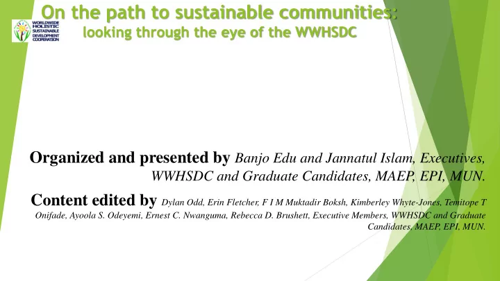 on the path to sustainable communities