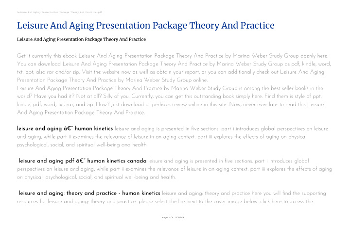 leisure and aging presentation package theory and practice