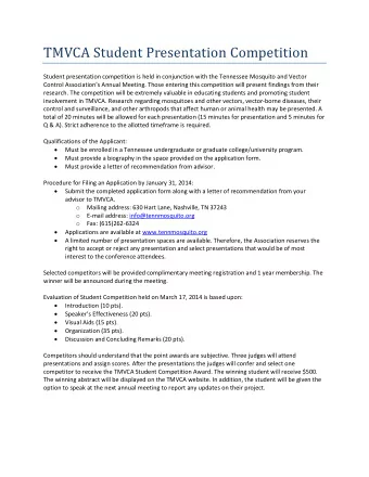 TMVCA Student Presentation Competition  Student presentation competition is held in conjunction