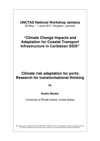 Climate Change Impacts and  Adaptation for Coastal Transport Infrastructure in Caribbean