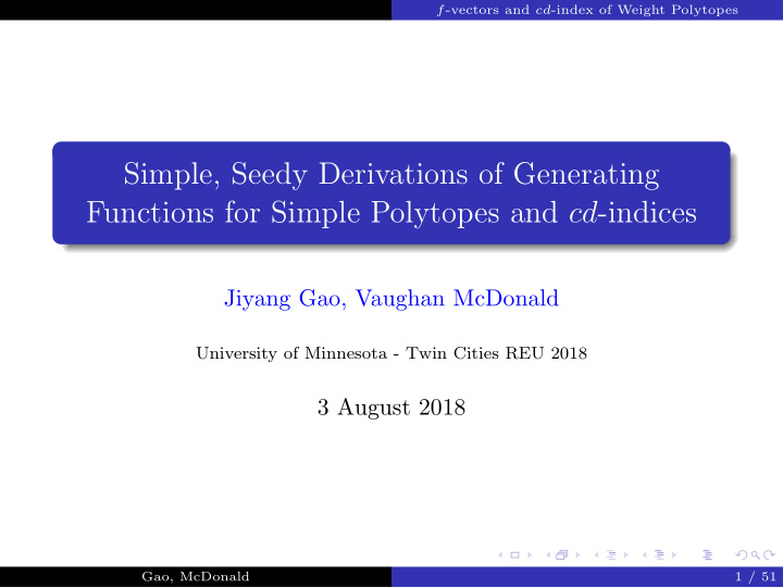 simple seedy derivations of generating functions for