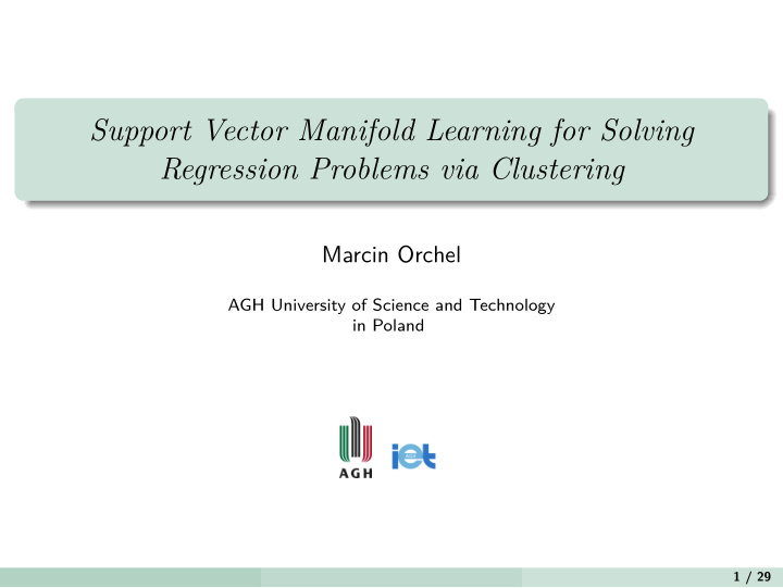 support vector manifold learning for solving regression