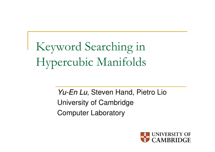 keyword searching in hypercubic manifolds