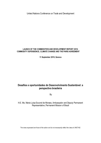Desafios e oportunidades do Desenvolvimento Sustentvel: a  perspectiva brasileira  By  H.E. Ms.