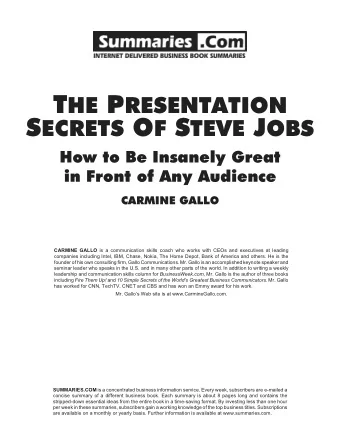 MAIN IDEA  Steve Jobs is the definitive gold standard when it comes to giving business