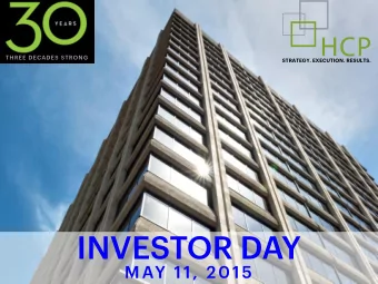 INVESTOR DAY  MAY 11, 2015 o 3  YEARS  0  STRONG TODAYS agenda  HCPs Strategy and Industry