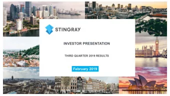 INVESTOR PRESENTATION  THIRD QUARTER 2019 RESULTS  February 2019  LEGAL DISCLAIMER  Disclaimer This