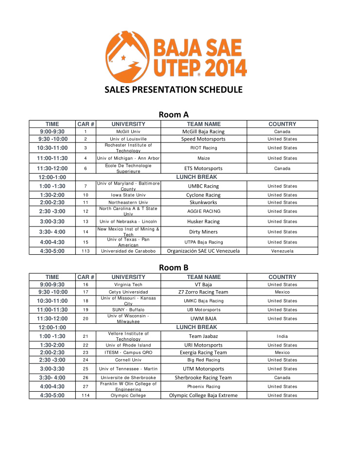 sales presentation schedule