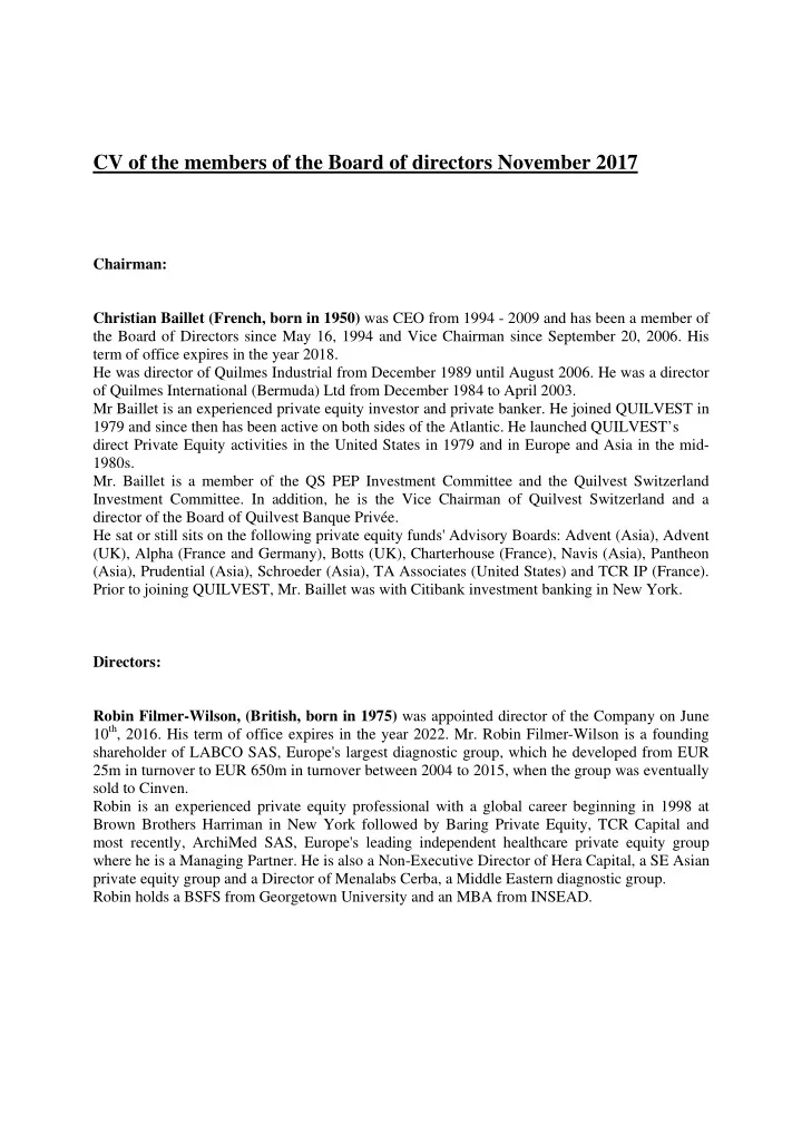cv of the members of the board of directors november 2017