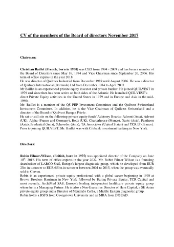 CV of the members of the Board of directors November 2017  Chairman: Christian Baillet (French,