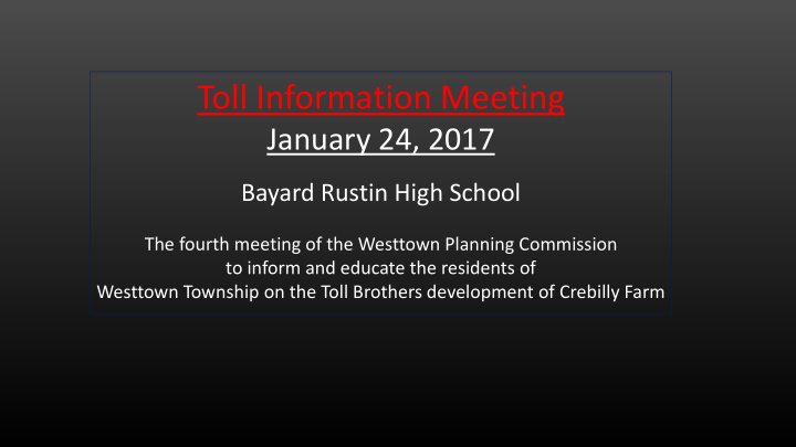 toll information meeting
