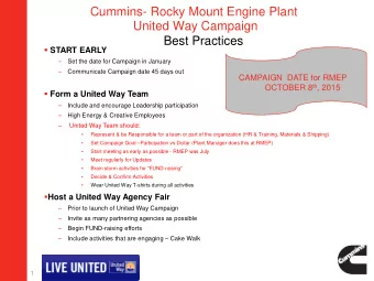 Cummins- Rocky Mount Engine Plant  United Way Campaign  Best Practices  START EARLY    Set