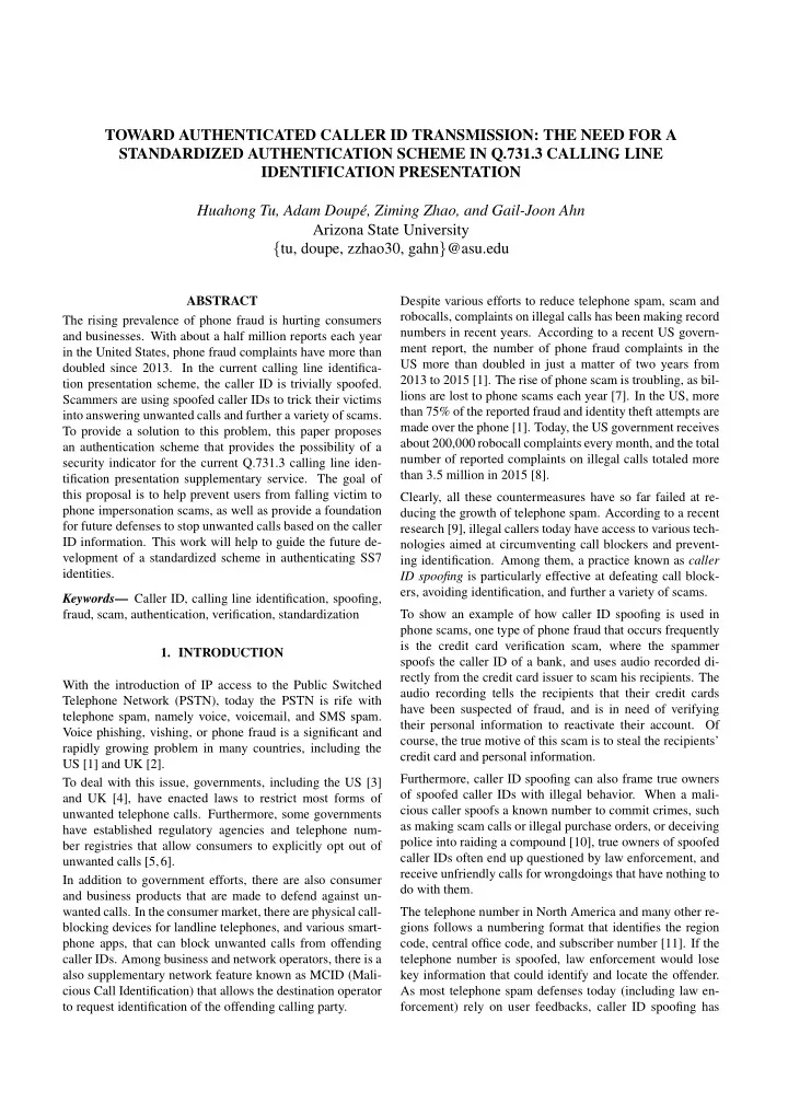 toward authenticated caller id transmission the need for