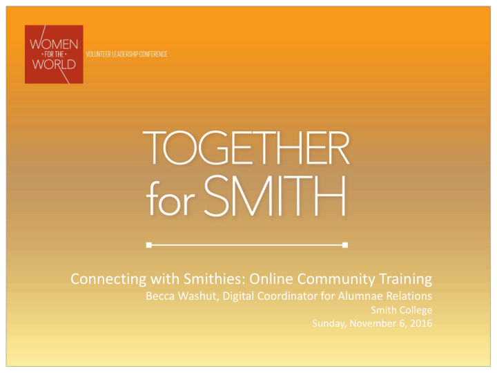 session name connecting with smithies online community