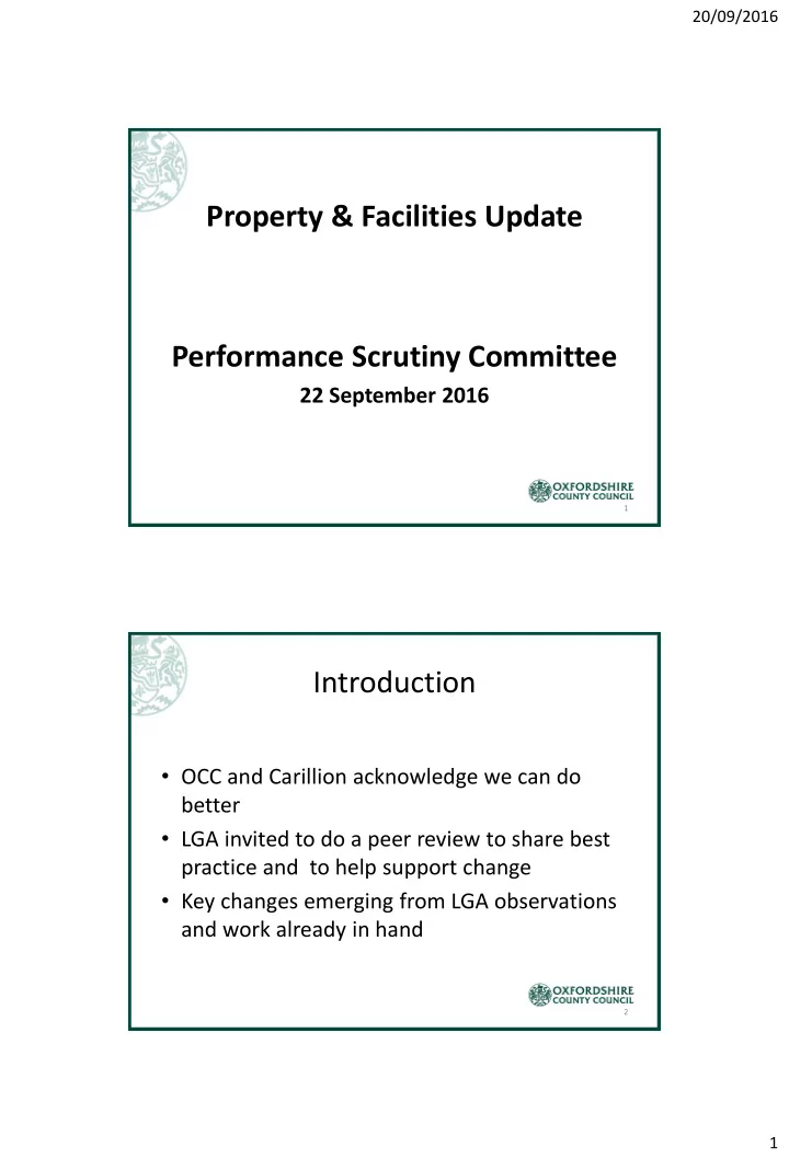 property facilities update performance scrutiny committee
