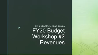 Workshop #2  Revenues z Meeting Objectives    Present and discuss alternative sources of revenue