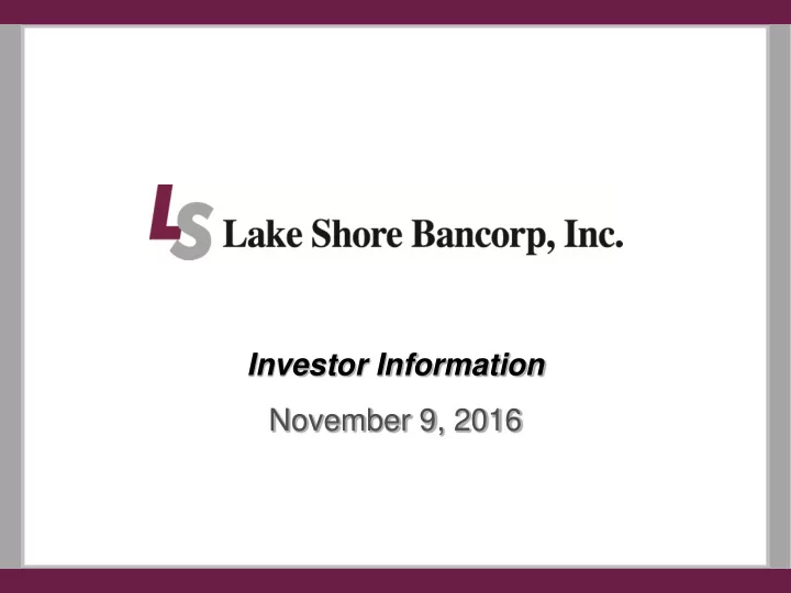 november 9 2016 safe harbor statement